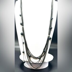 Cache 12 Chain Hematite Tone Bead Stations Statement Necklace